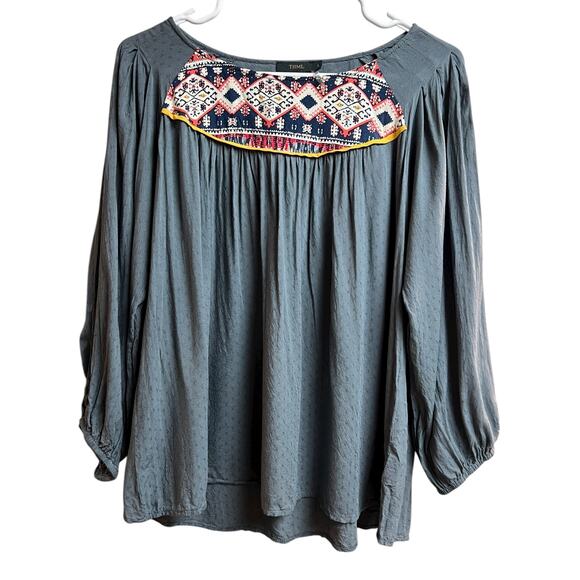 THML Women's Peasant Blouse Blue Large - Picture 2 of 11